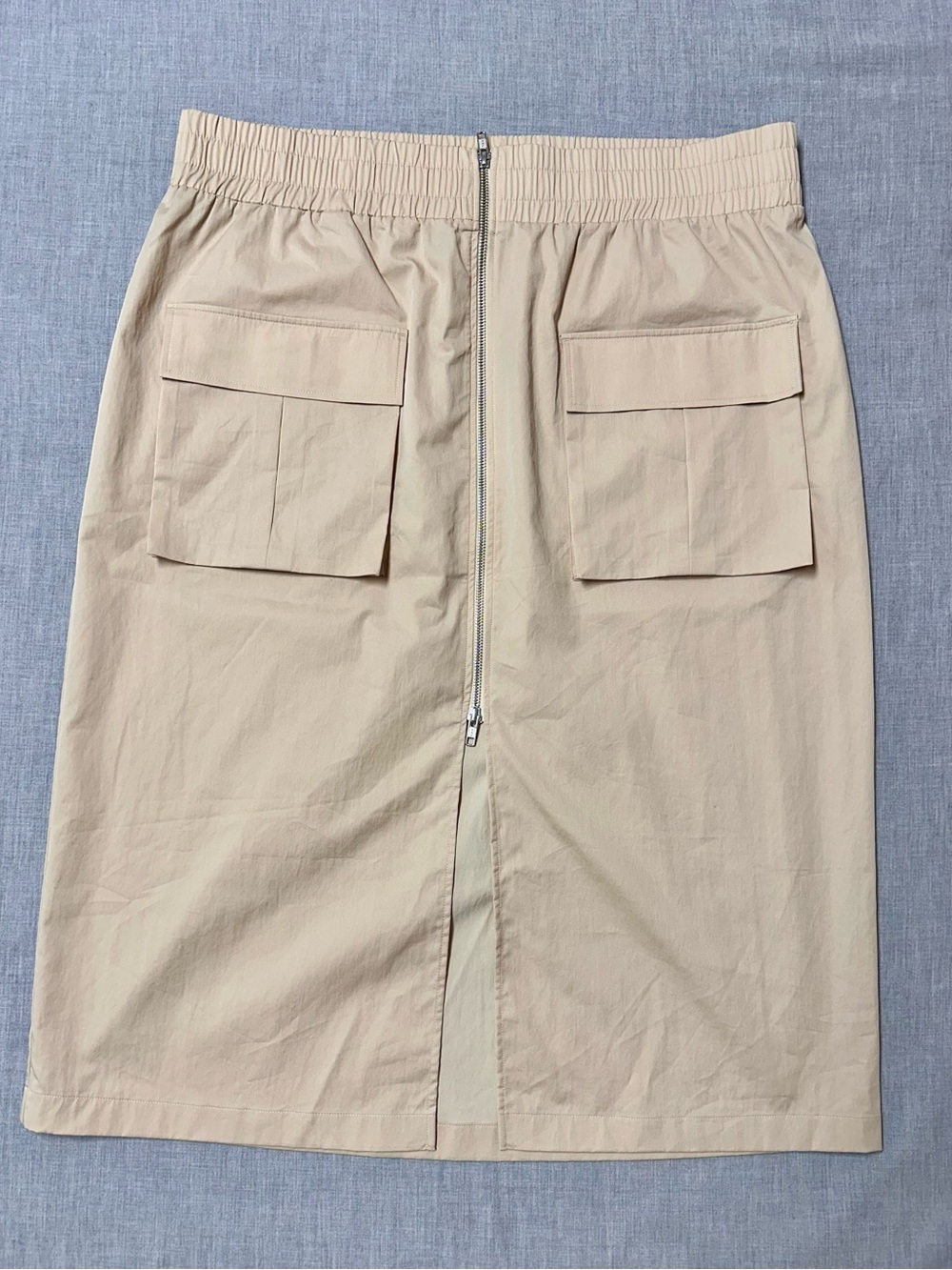 Abercrombie & Fitch Utility Cargo Midi Skirt Beige XL Zip Front Pockets Slit